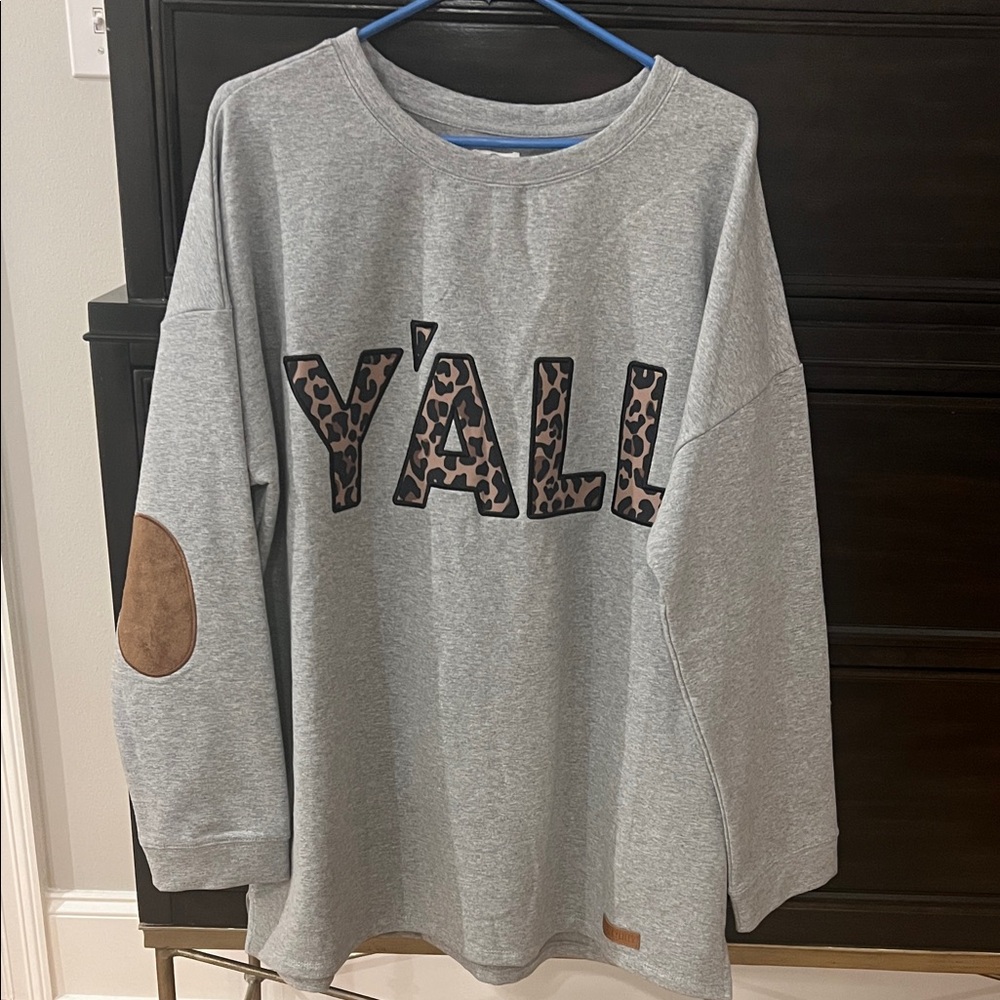 Gray Sweatshirt with Leopard monogrammed Y'ALL'‎